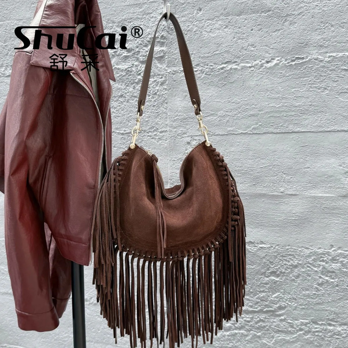 Genuine Grade Womens Suede Cow Leather Retro Fringe Bag er Female Cowhide Shoulder Crossbody Bags for Woman 251110