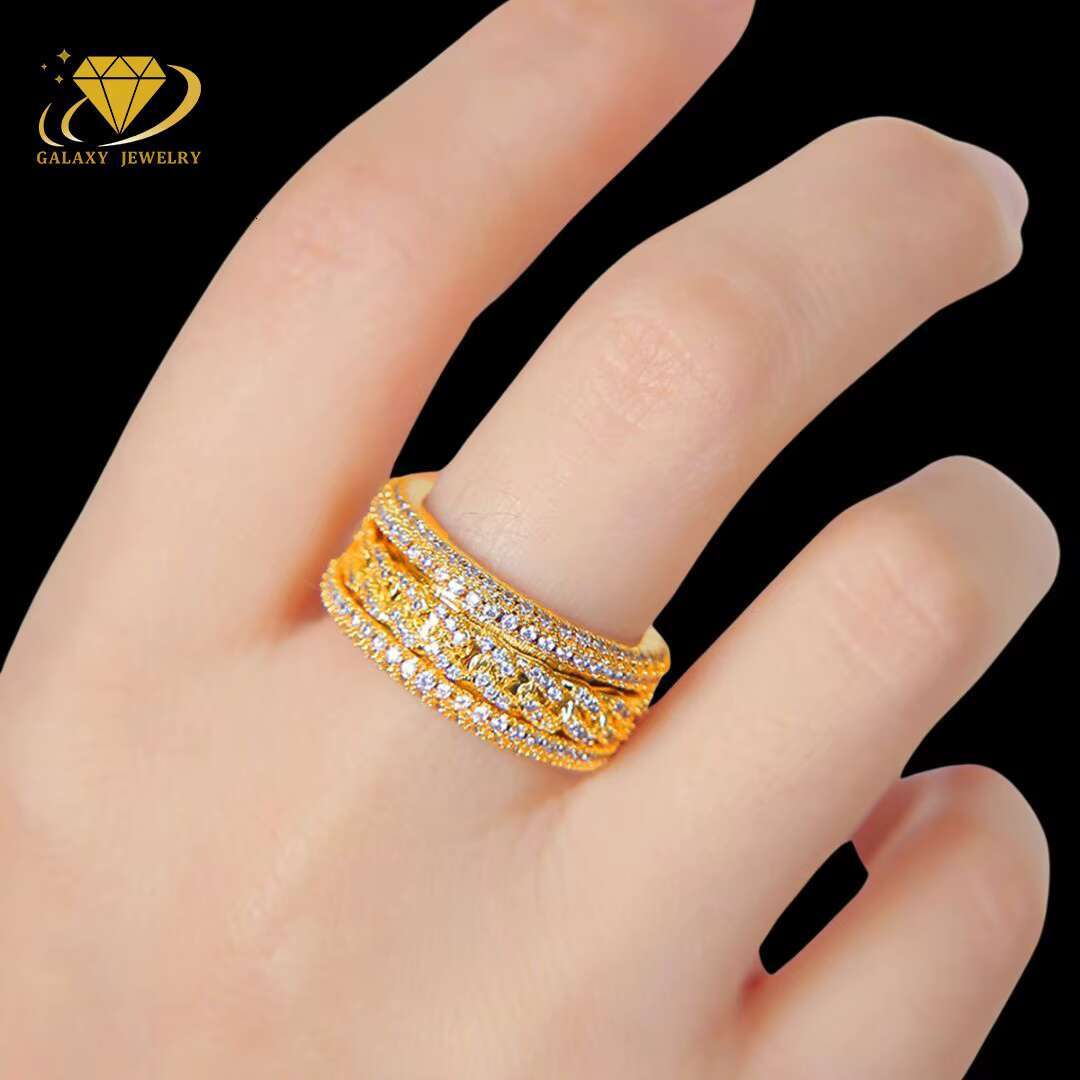 Custom Hip Hop Rings 925 Sterling Silver Prong Setting Iced Out Moissanite Rings Cuban Link Ring for Men