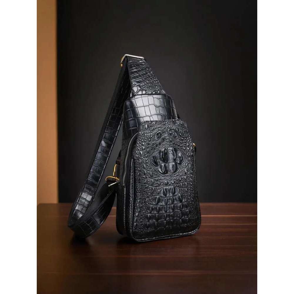 Quality Mens Crocodile Skin Genuine Leather Fashion Designer Casual Chest High Street Single Shoulder Crossbody Bag