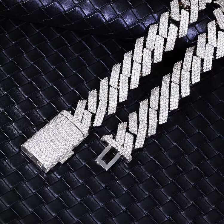 GRA Certificate D/VVS Moissanite Diamond 15MM 20MM Cuban Chain Heavy Silver Hip Hop Necklace Chain