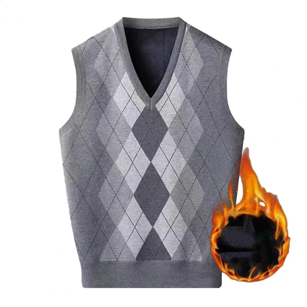 Autumn and winter mens sweater vest with diamond print Vneck sleeveless top color matching decal knit zipper clothing 250411Z