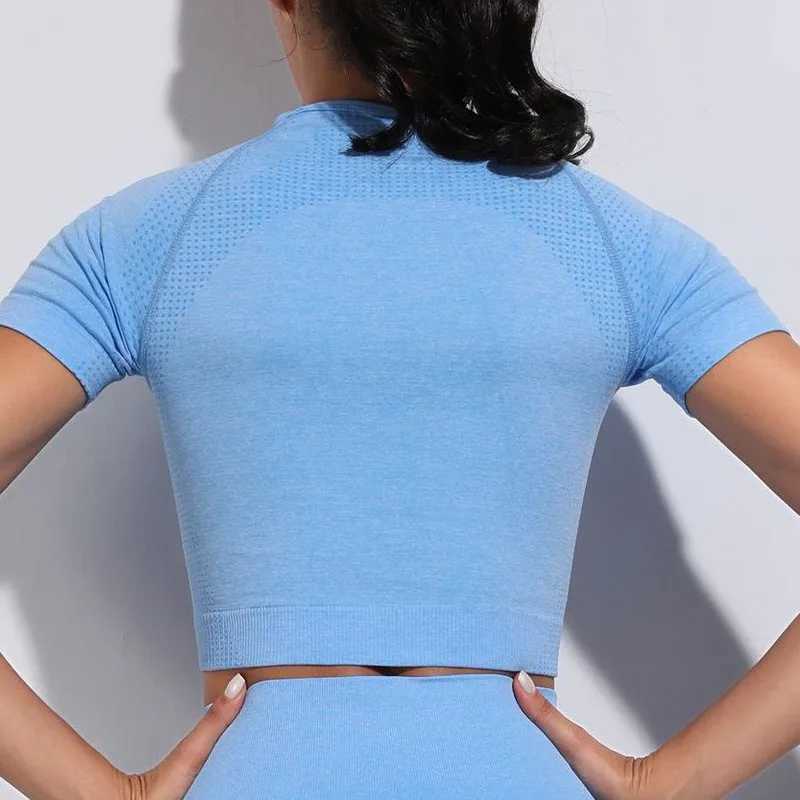 Womens seamless yoga T-shirt fitness crop top sports gym shirt short sleeved quick drying yoga T-shirt sportswear womenW250411