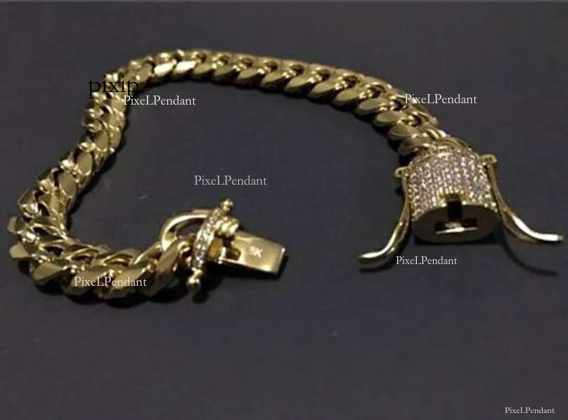 Moissanite Mens Gold Tone 316L Stainless Steel Necklace Cuban k Chain with Dias Clasp Lock