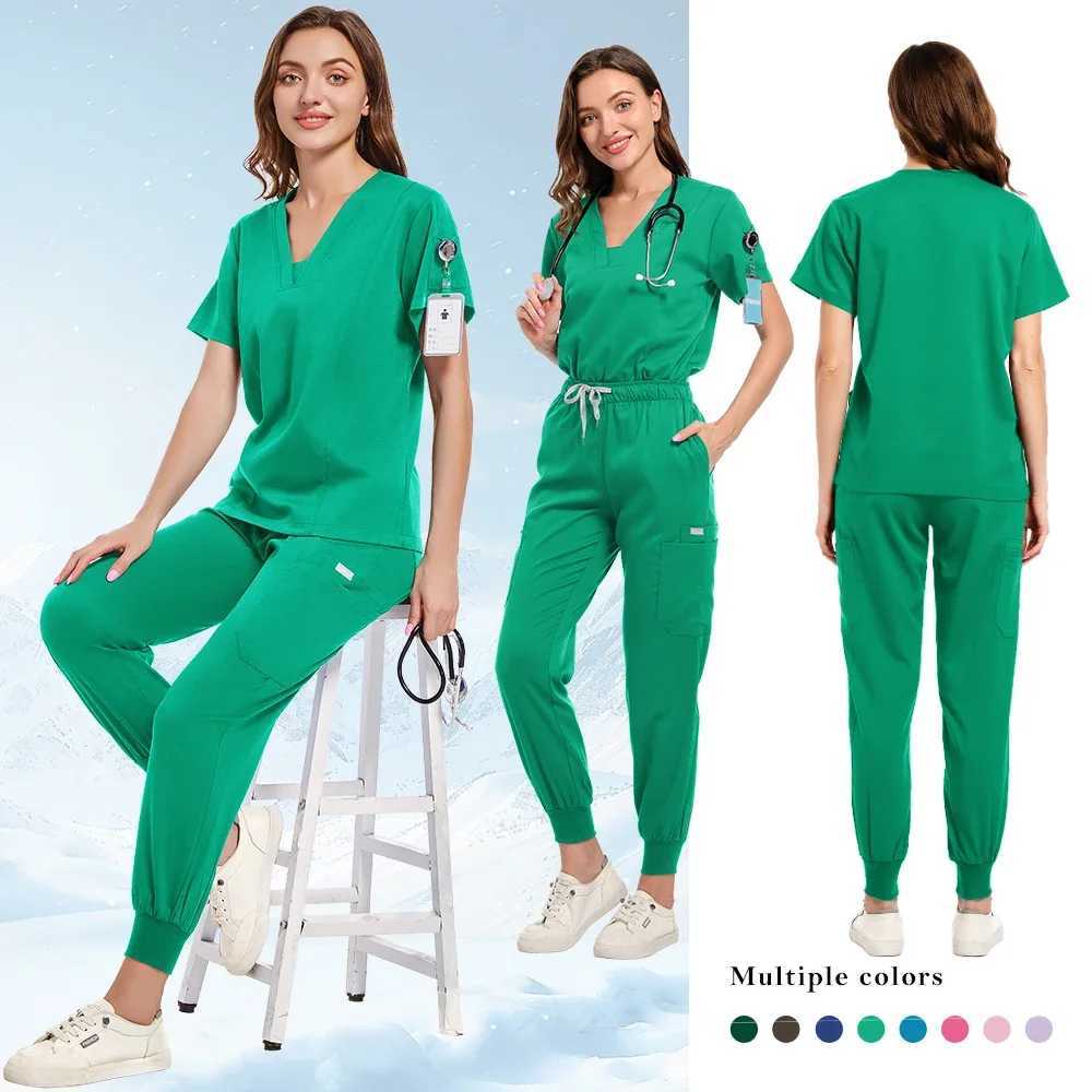 Medical Scrub Set Beauty Hospital Surgical Uniforms Women Scrub Tops Pants Nurses Accessories Dental Clinic Pet Workwear Clothes X250528