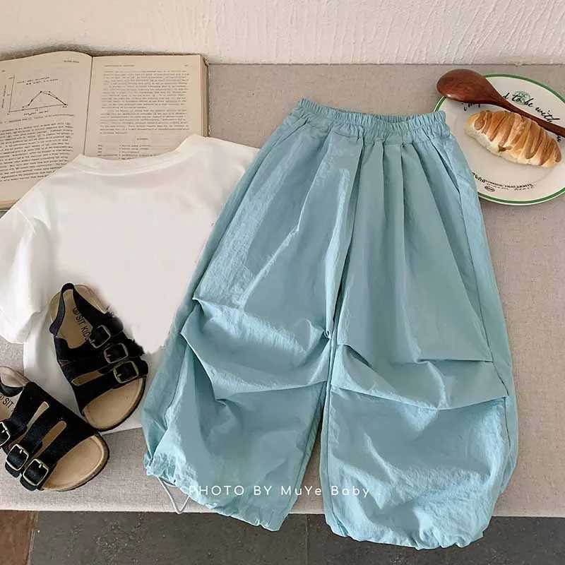 Kids Work Trousers Girls Thin Pants Summer Loose Casual Trousers 2025 New Boys Fashion Solid Sweatpants Childrens Clothing L251110