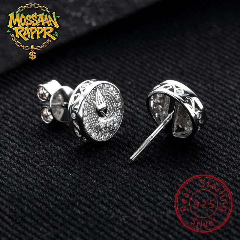 MossanRappr 0.5cttw Moissanite Prayer Hand Shape Stud Earrings 925 Sterling Silver D Color Fashion Hip Hop Jewelry for Women
