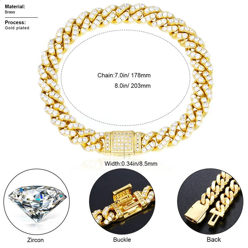 6mm 8mm Fashion Miami Cuban Chain Bracelet For Women Men Hip Hop Jewelry Cubic Zirconia Chain Gift Drop 250408
