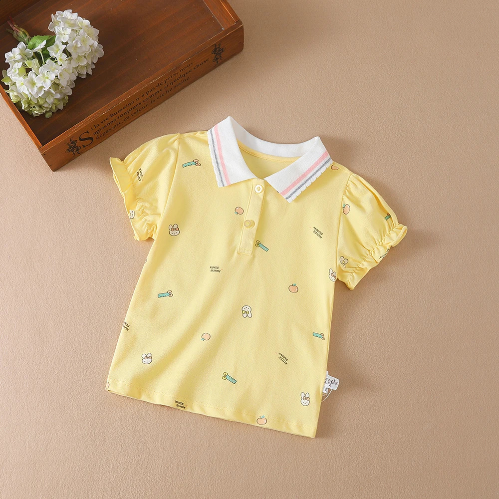 Baby Girls Summer Shirt Kids Cotton Short Sleeved Clothes Kids Polo T-shirt Baby Turn-Down Collar Clothes 250410