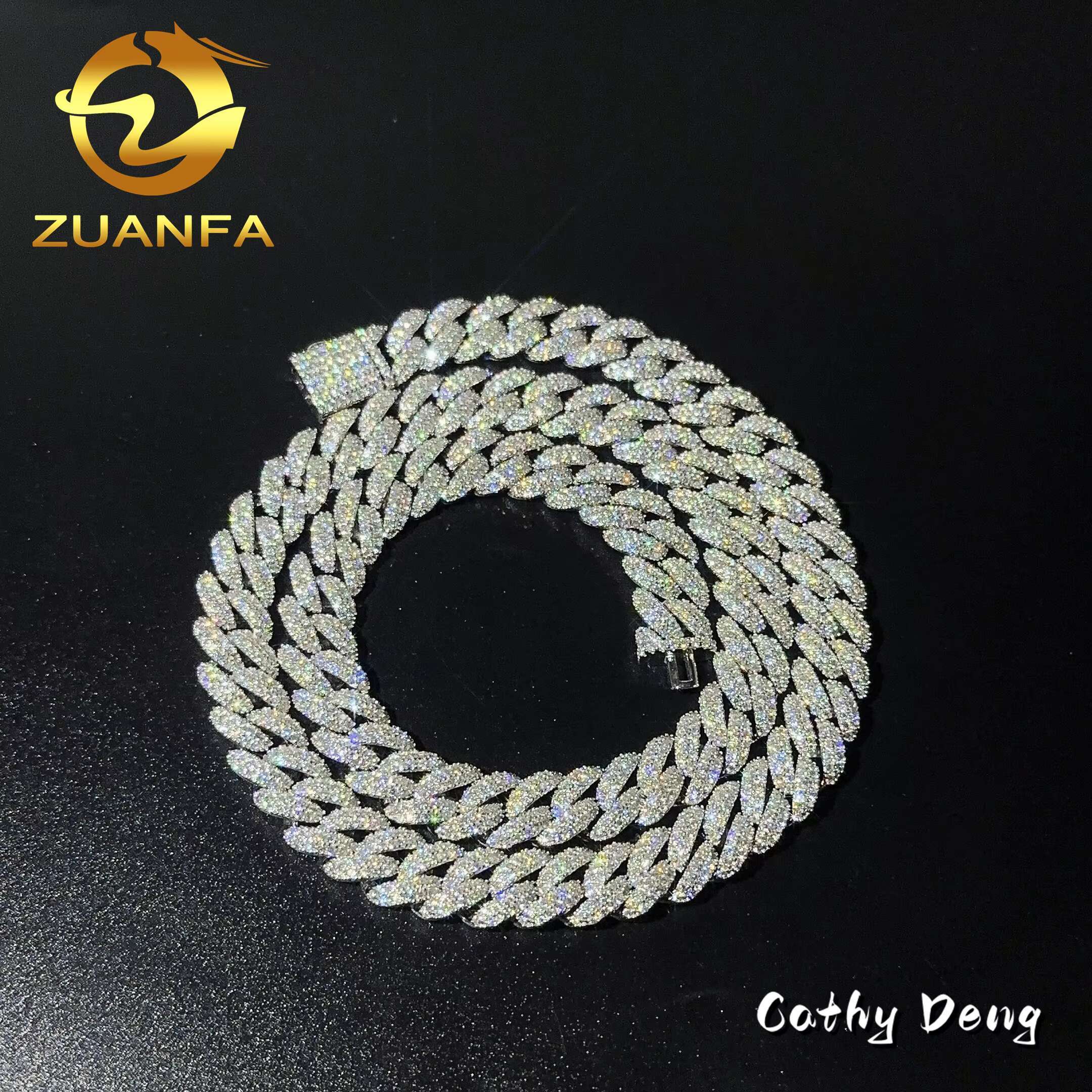 New 10mm Classic Moissanite Cuban Chain Instock Iced Out Hip Hop Jewelry 92.5% Silver Pass Diamond Test Miami Cuban Chain