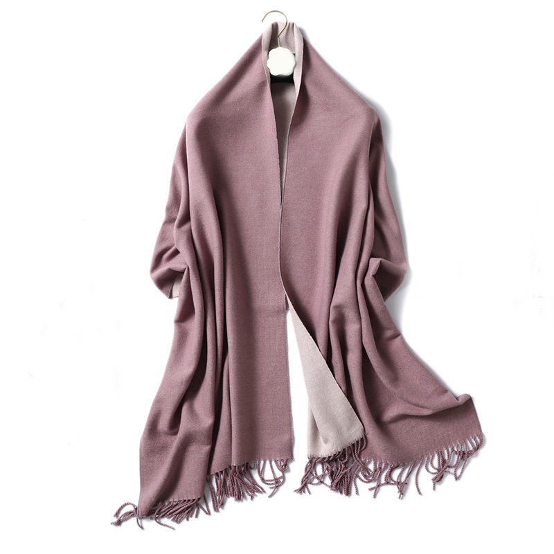 K360 Simple solid color imitation cashmere scarf for men and women winter thick warm double-sided two-color versatile tassel shawl core-spun yarn