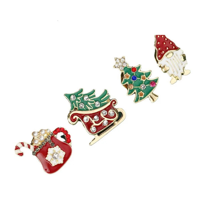 4 Pcs Drip Oil Santa Claus Christmas Tree Sled Car Brooches for Women Men Year Office Party Jewelry Accessories 251103