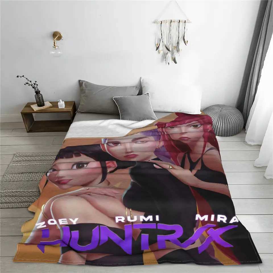 kpop Demon Hunters Huntrix Flannel Blanket Winter Soft Warm Throw Blanket for Girls Boys Home Decor Funny Bedspread Bed Cover C251111