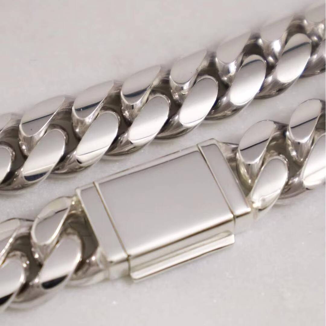 Fine Jewelry Handmade 6mm-10mm 14K 18K White Gold 925 Sterling Silver Plain Sleek Lock Solid Miami Cuban Link Bracelet for Men