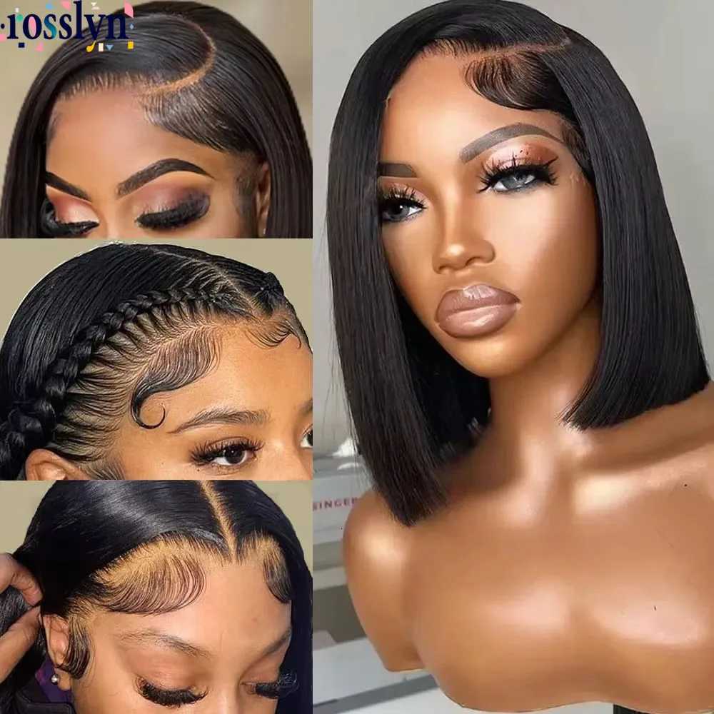 Rosslyn Straight Human Hair Wigs Bob 1b Black Wig 5x5 13x6 Hd Lace Frontal Wig Bleached Knoted Baby Hair Pre Plucked Flash SaleT251111