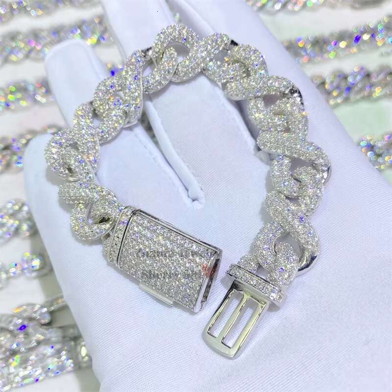 15mm White Gold Over 925 Silver Iced Out Vvs Moissanite Diamond Hip Hop Infinity Link Bracelet