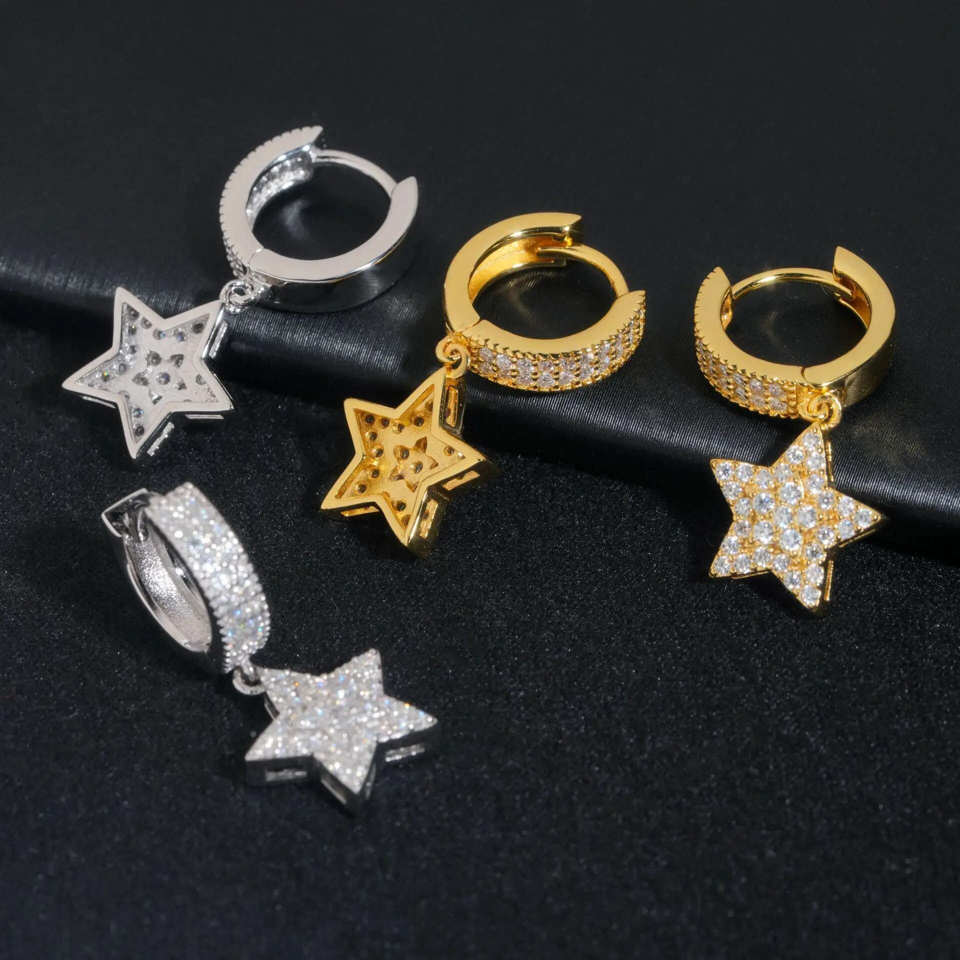 Full Moissanite Diamond Womens Star Hip-hop Earrings Loop 925 Sterling Silver Fine Jewelry Earring for Women Men Wholesale