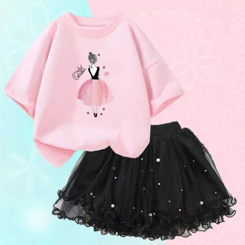 Fashionable summer girl set ballet girl T-shirt and Tutu princess costume set childrens clothingXJ250410
