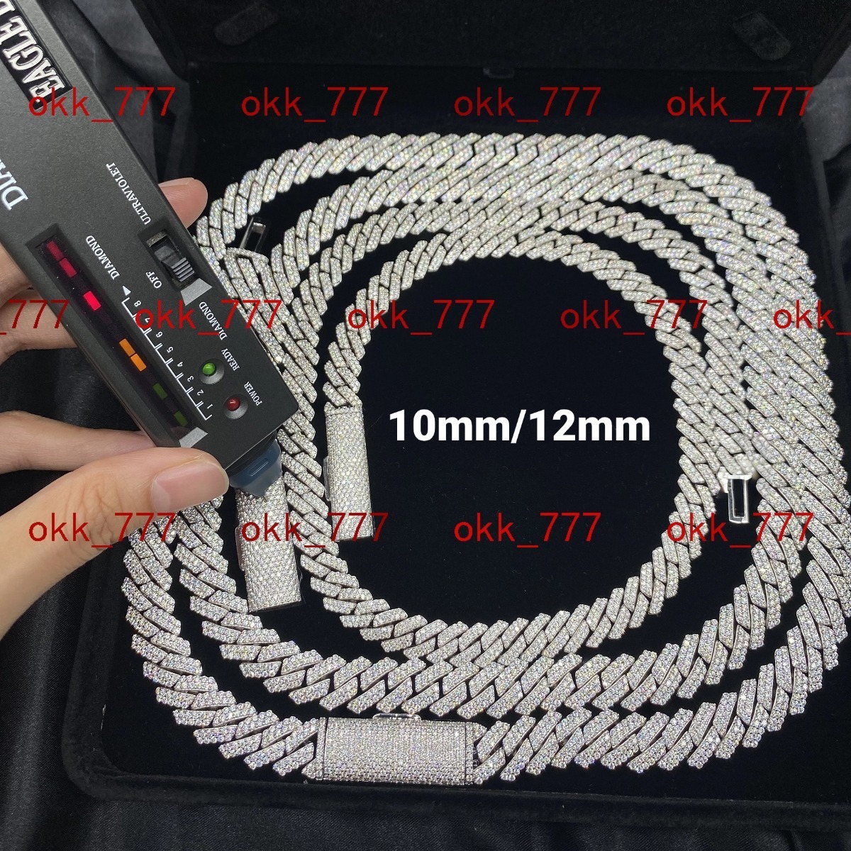 Custom White Gold Plated 925 Sterling Silver 12mm Cuban Link Chain Iced Out VVS Moissanite Diamond Necklace Hip Hop Men Jewelry