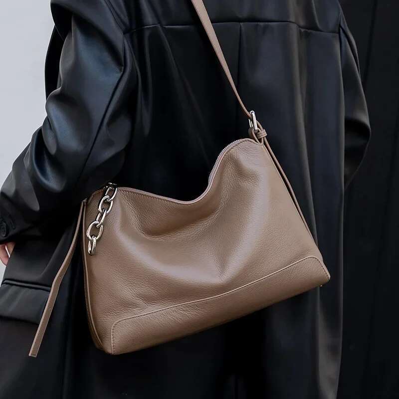 Genuine Leather Ladies' Temperament Handbag, Autumn And Winter New Style Versatile Shoulder Crossbody Bag Women's Hobo