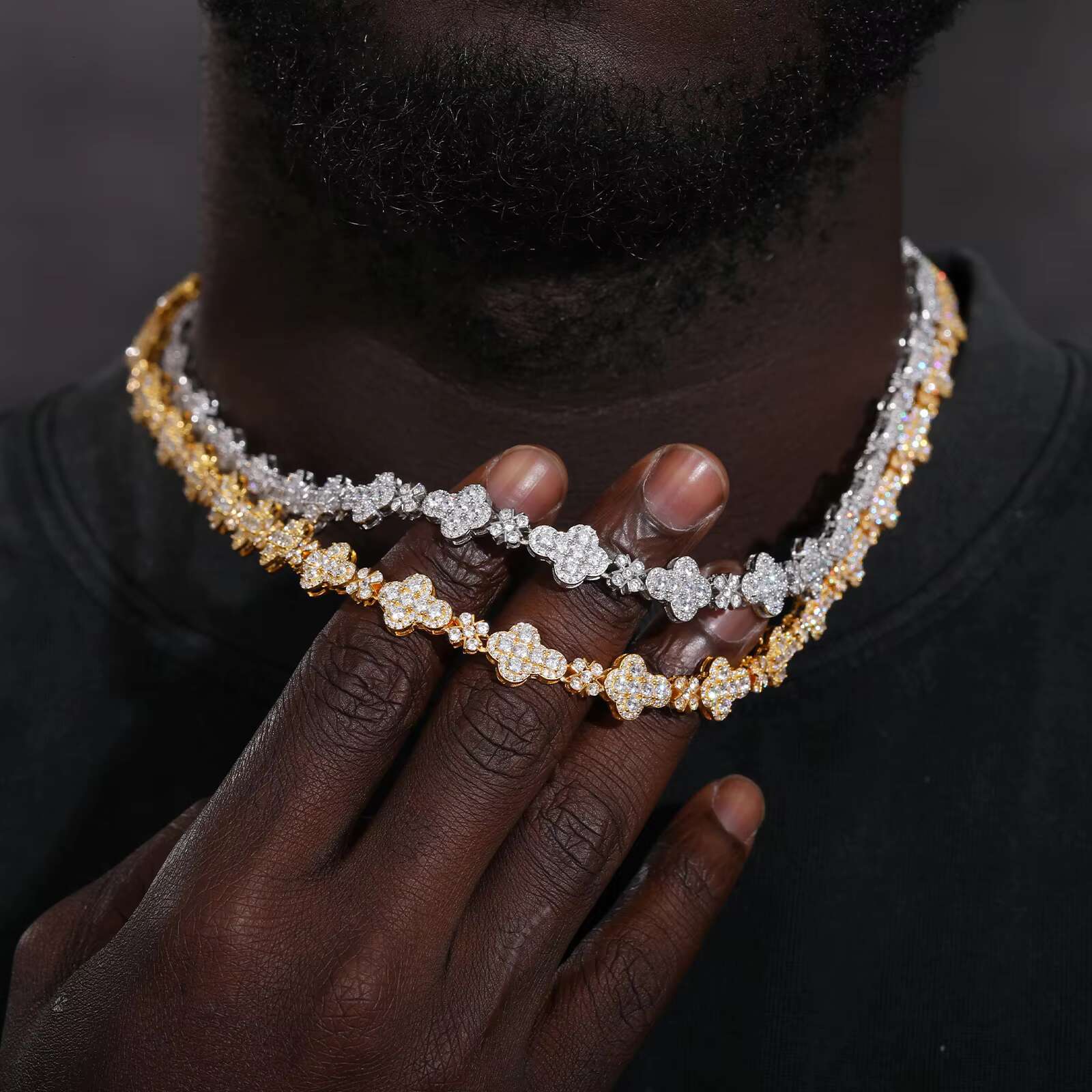 10mm S925 Moissanite Cross Clover Link Tennis Chain Hip Hop Party Bling Iced Out Diamond Moissanite Tennis Chain
