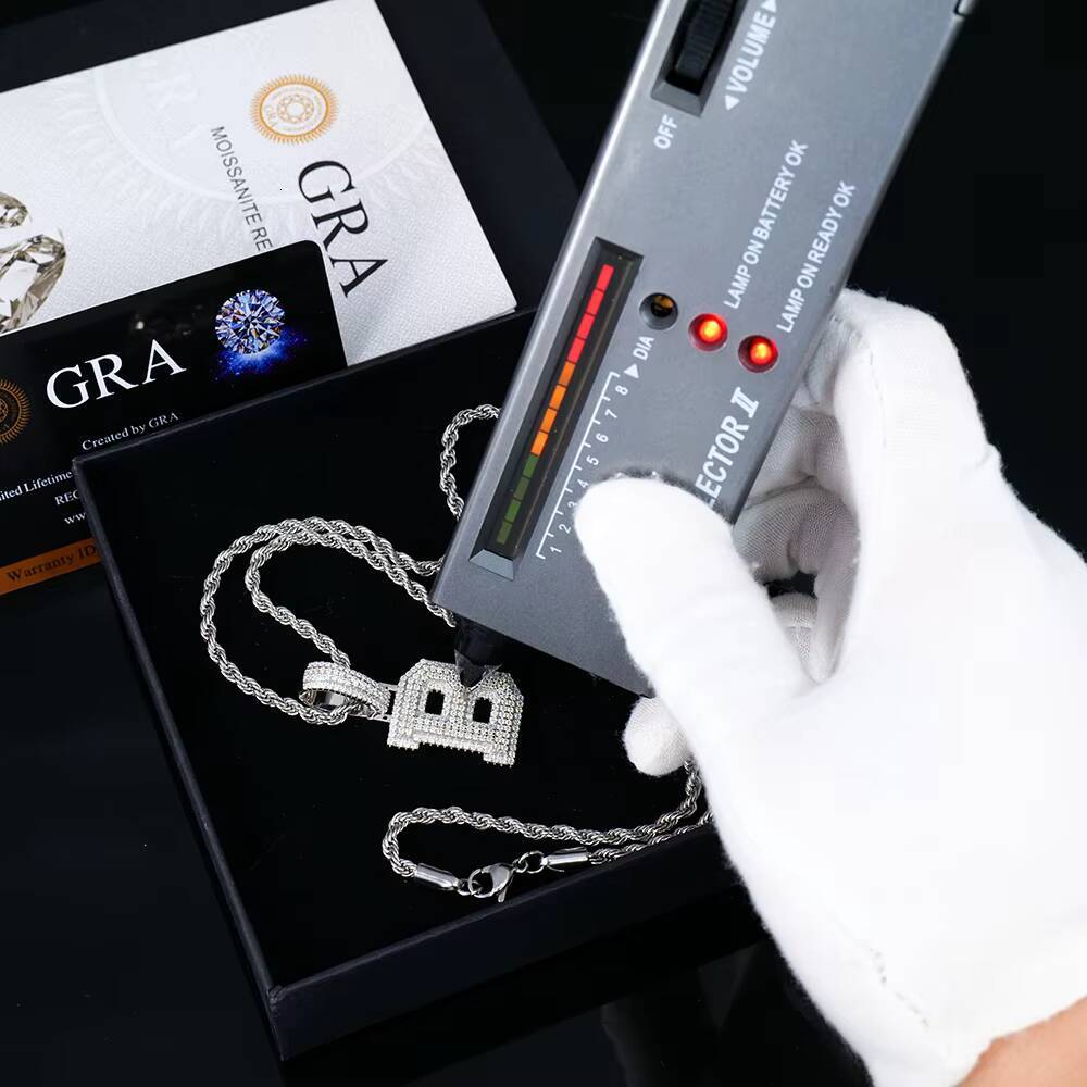 925 Silver Hip Hop Letter B Pendant with VVS Moissanite Diamond GRA Certificate Iced Out Trendy Charm Jewelry