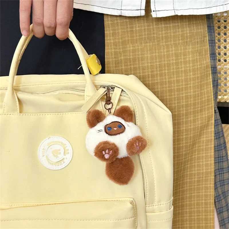 Cute fur kitten keychain fur cat shaped pendant backpack doll phone chain anti loss keychain decoration gift W250411