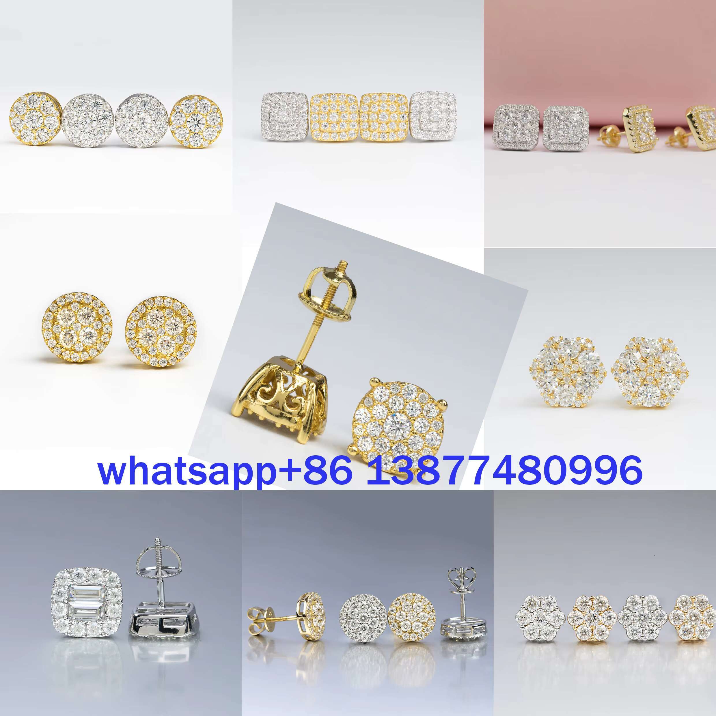 Iced Out Moissanite Diamond Earrings Men Hip Hop Jewelry Trendy 2021 Square 925 Silver Stud Earrings