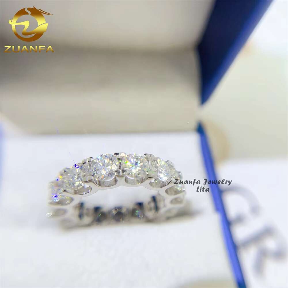 Ready to Ship Hot Selling Silver Whole Round 4mm 5mm Diamond Band Moissanite Eternity Ring