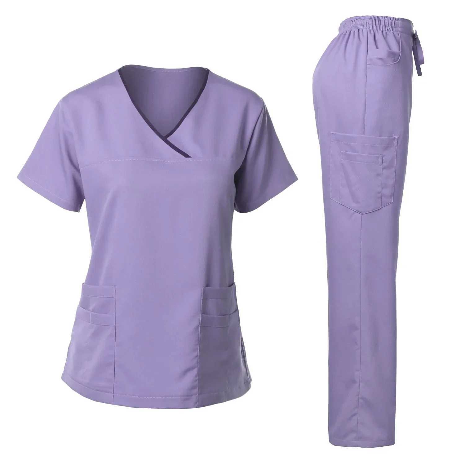 Medical Uniform Fashion Womens Matte Set Stretching Soft Y Collar Top Pants Hospital Pet Clinic Doctors Compare Colors X2504101