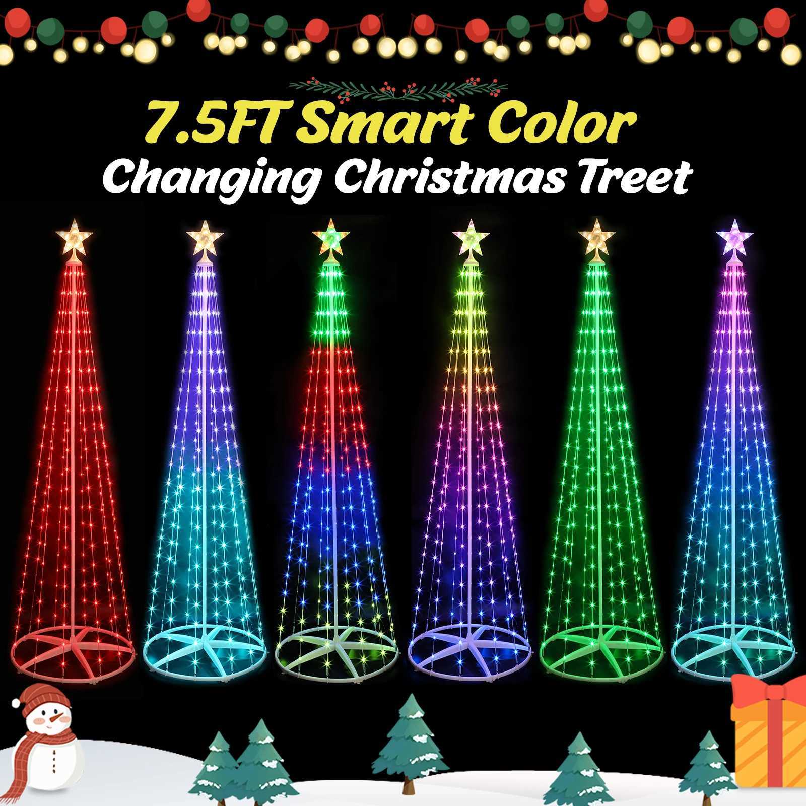 Christmas 24M RGBW Christmas Tree DIY Lighting 16 Million LED Pre Lit Cone Tree Color Changing Lights Music Sync Indoor Outdoor Decor Y251111