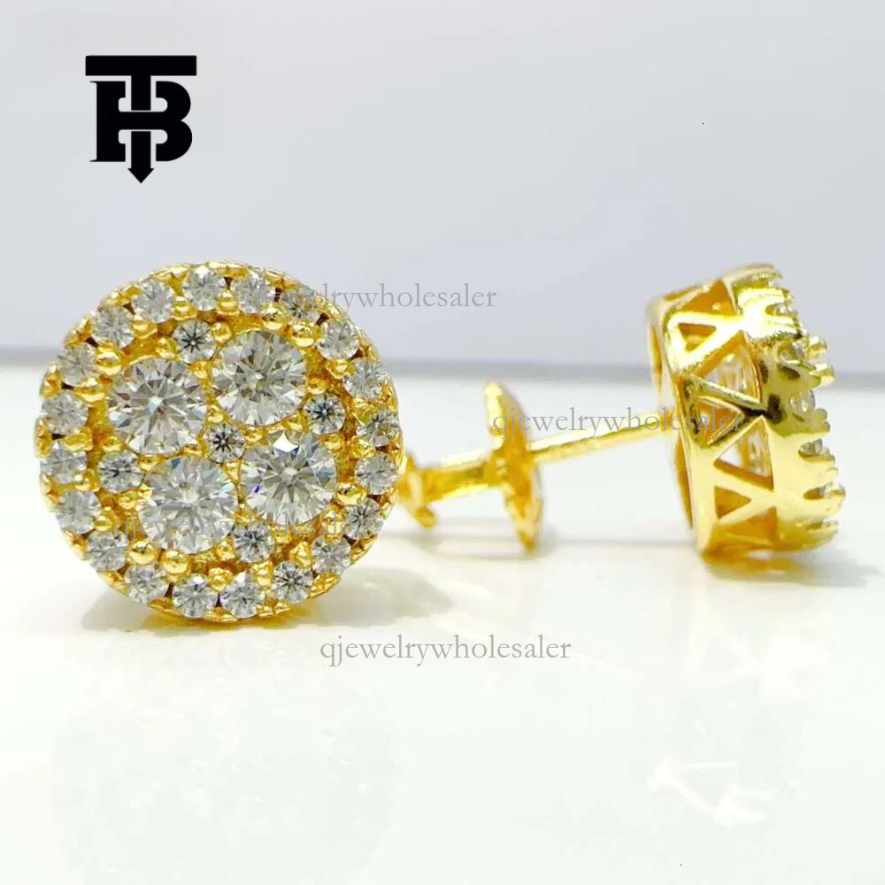 TB BHULAMTE Designer Full Brick Earrings Luxury Women's Round Cutting Hip Hop Style Simulated Spin Back Earrings Trendy Fashion Women's Jewe