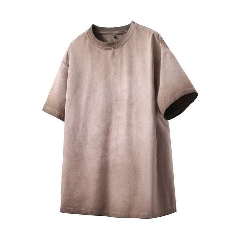 Distressed Washed T-shirt Retro Street 2025 Punk T-shirt Casual Mens Short Sleeve Hip Hop Loose T-shirt M250411