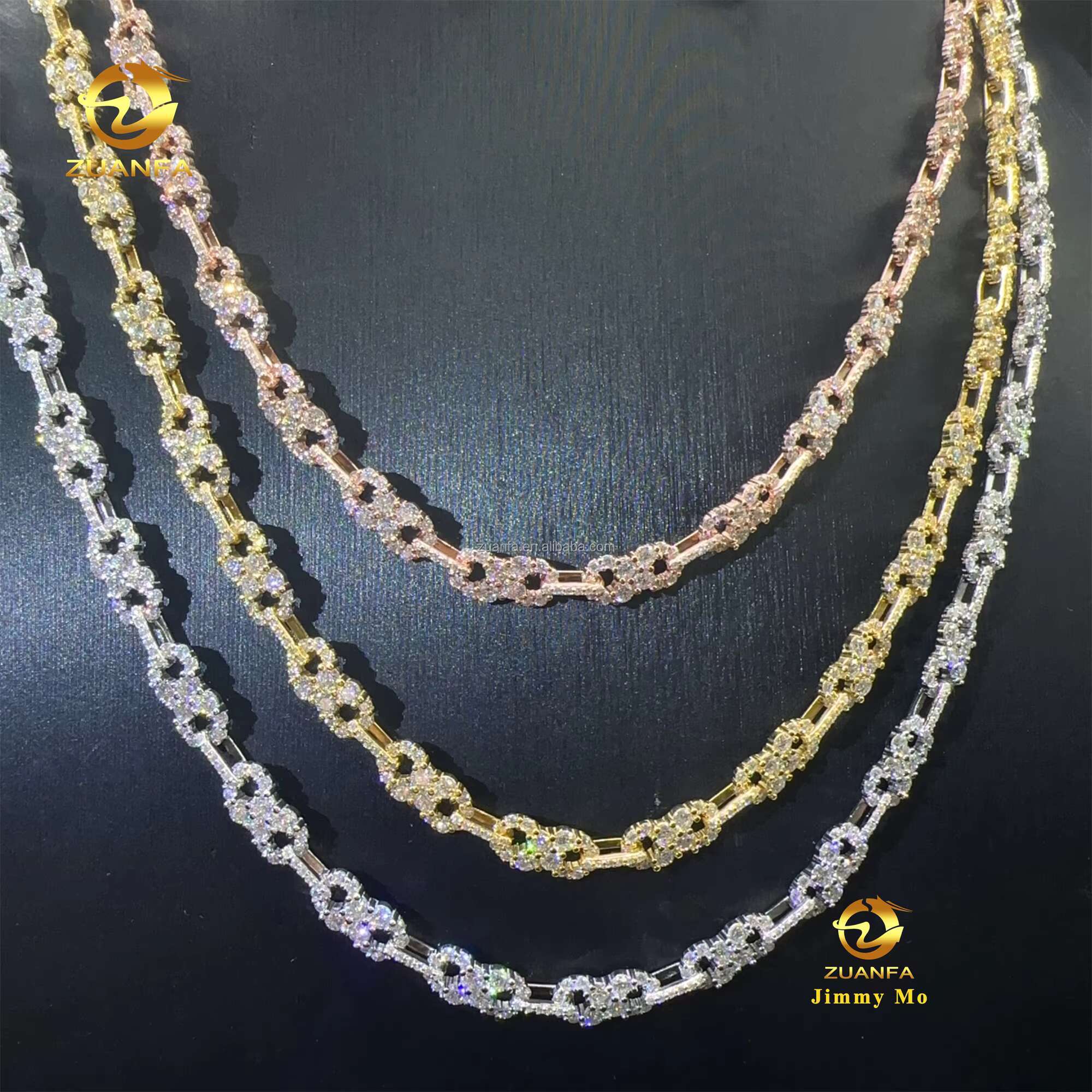 Drop Shipping Hot Selling New Design 925 Silver Iced Out Jewelry VVS1 Moissanite Diamond Infinity Cuban Chain Bracelet Set Men