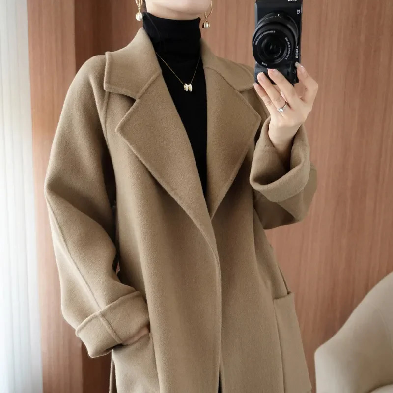 100 Pure Wool DoubleSided Cashmere Coat Women Autumn And Winter High Grade MiddleAged Woolen Female Loose Outerwear B573 251104