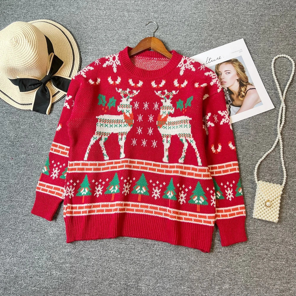 YuooMuoo Chic Fashion Woman Christmas Style Knitted Tops Autumn Winter Long Sleeve Pullover Sweaters Lady Red Party Shirts 251106