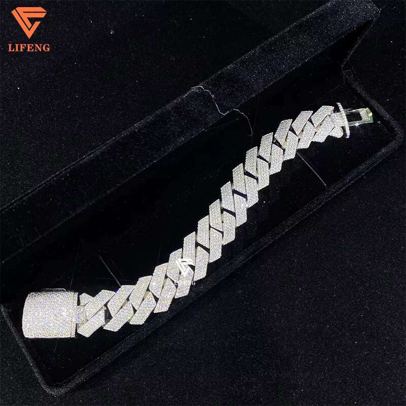 Hip Hop Jewelry Moissanite Bracelet 4rows 20mm Wide 925 Silver VVS Moissanite Iced Out Diamond Cuban Link Chain Bracelet Men