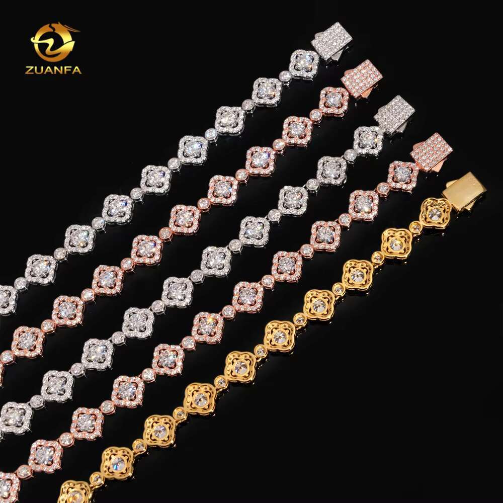 Iced Out Moissanite Jewelry 925 Sterling Silver Fashion Women Moissanite Flower Necklace Hip Hop Necklace Cuban Link Chain