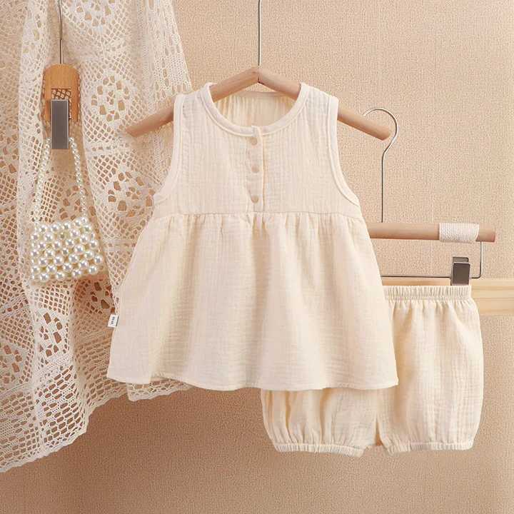 Childrens and Girls Clothing Set Summer Preschool Boys Cotton T-shirt+Shorts Linen Childrens Clothing Set 0-5 YearsXJ250410