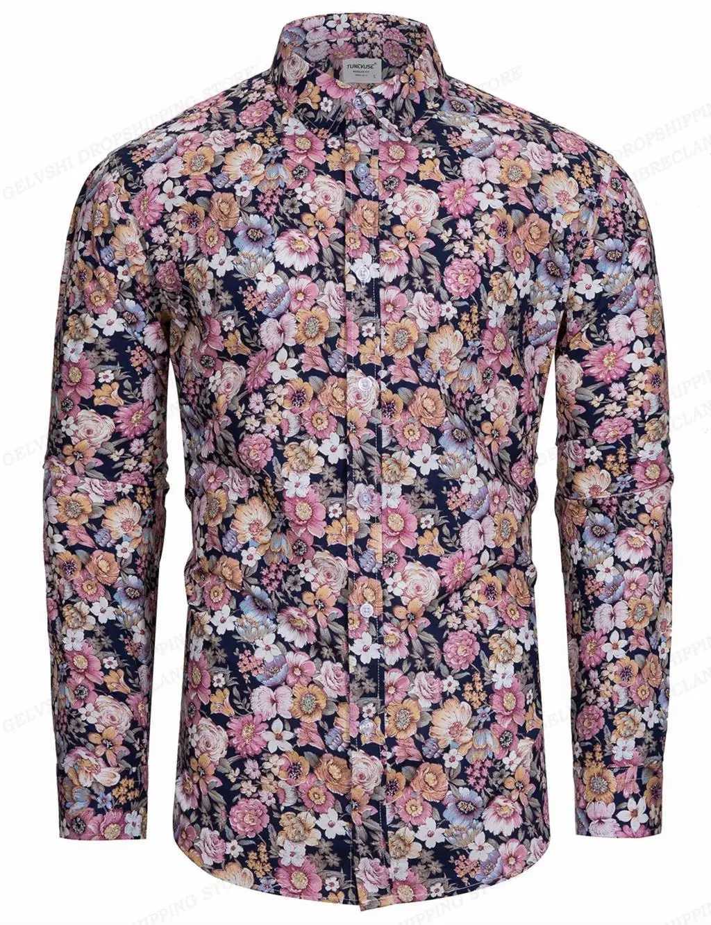 New Long Sleeve Hawaiian Shirt Floral Shirt Men Fashion Shirts Beach Blouse Flower Blouses Men Clothing Turn Over Collar Camisas K251110