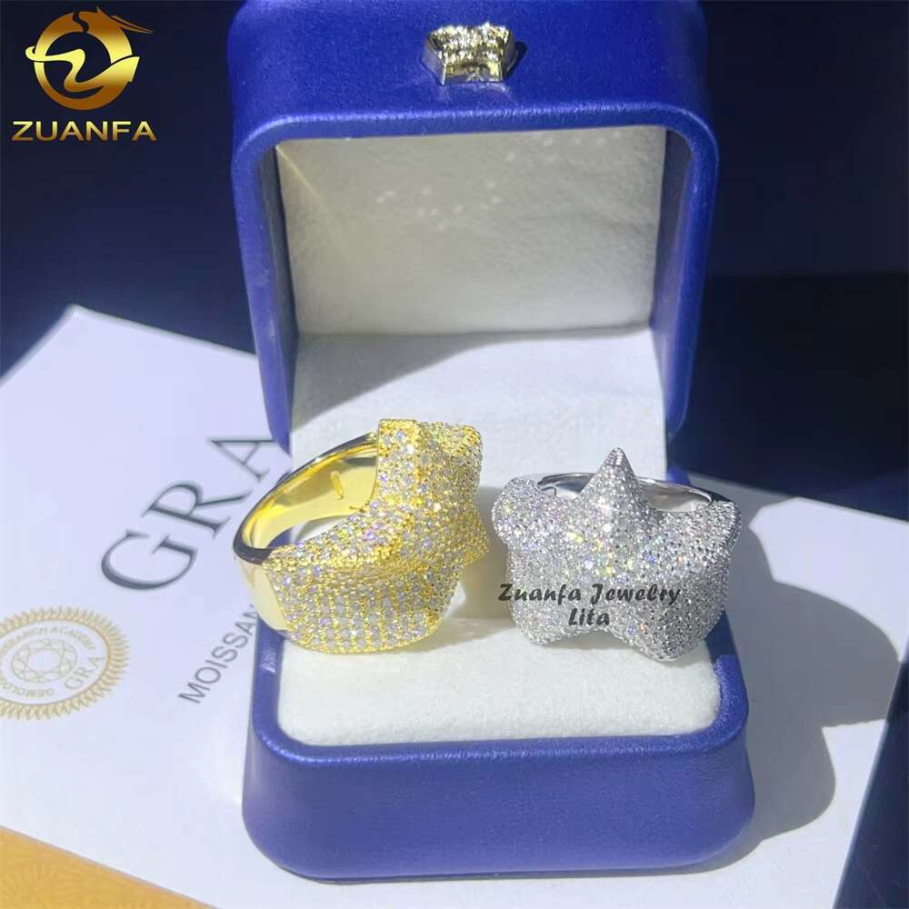 Drop Shipping Wholesale Price Gra Certificate Star Ring Hip Hop Mens 925 Sterling Silver Moissanite Rings