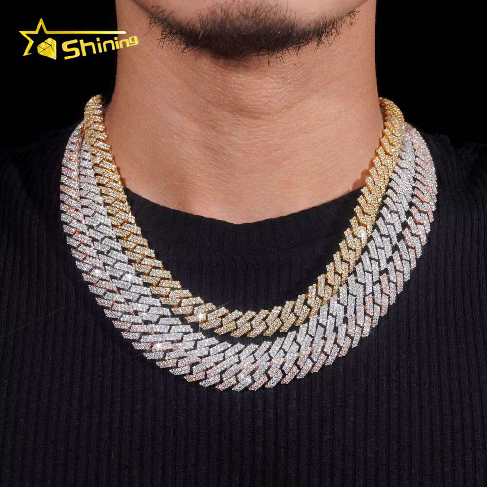 Promotion Factory Price Hip Hop Jewelry 12mm Solid Sterg Sier Gold Plated GRA VVS Iced Out Moissanite Cuban k Chain