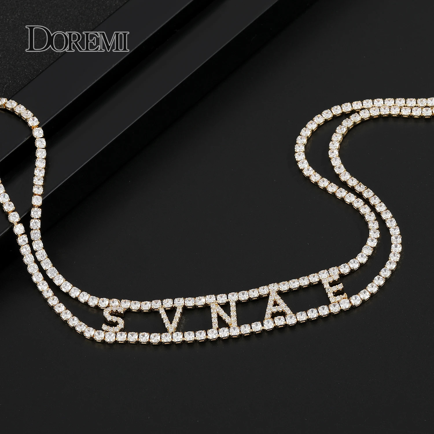 Doremi 9mm 3A Zircon Customized Name Necklace with 2 Rows 3mm Tennis Chains Personalized Name Number Suffocating Female Ice Out Name Chain 250409