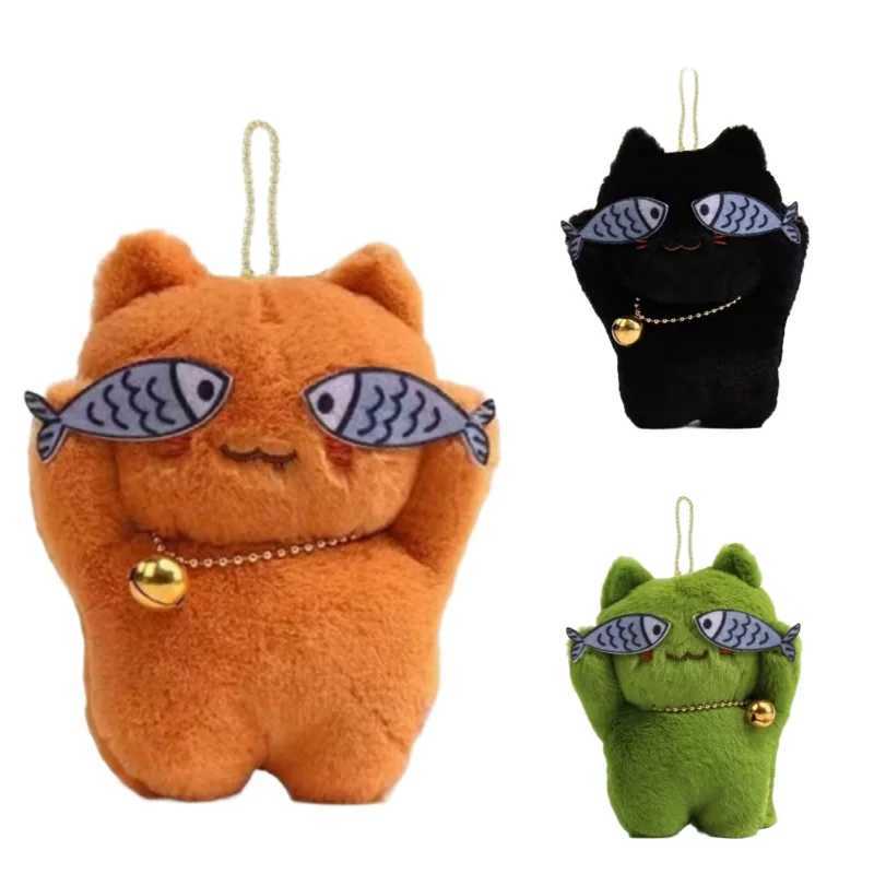 New plush shy cat keychain cute cat with bell backpack pendant key handbag charm girl gift W250411