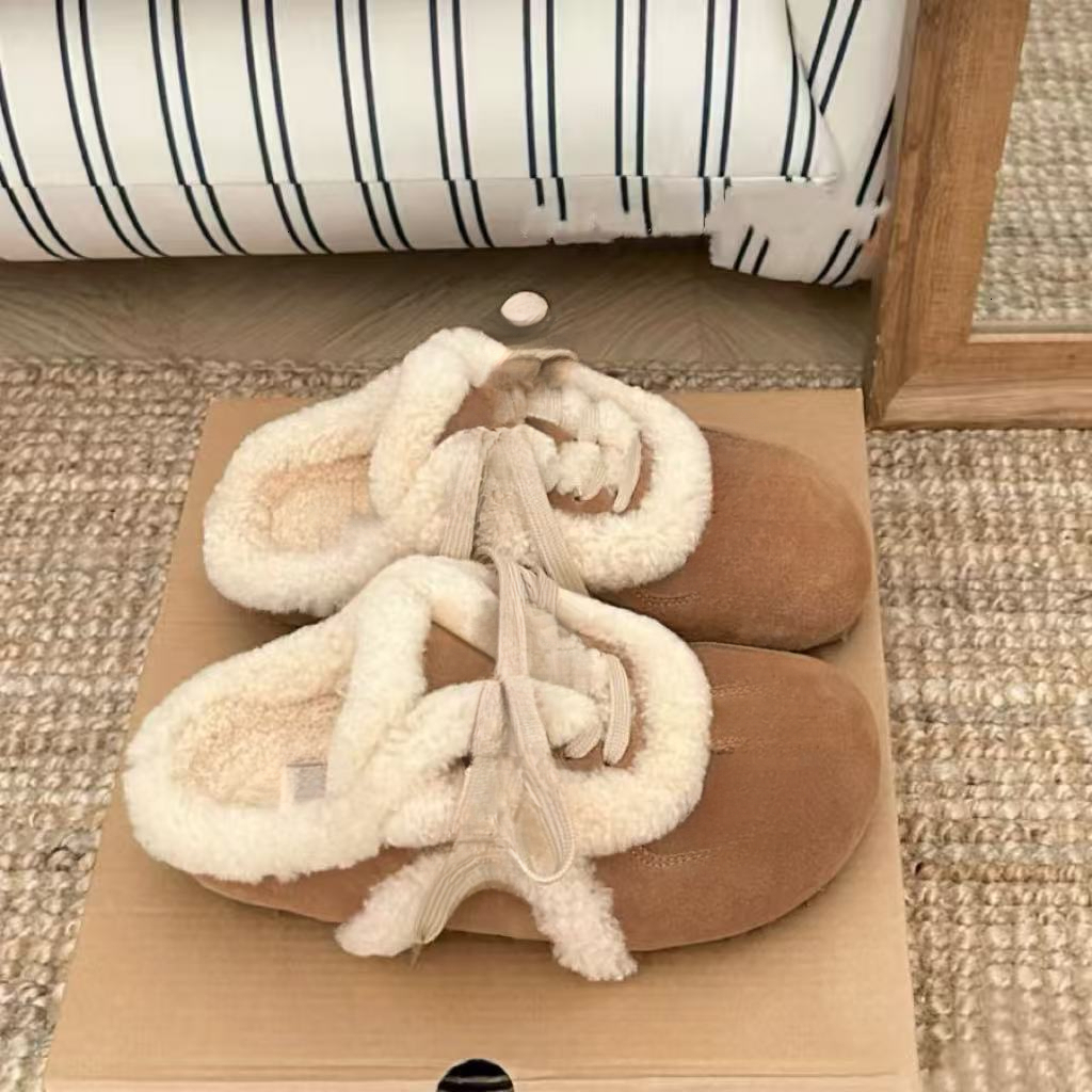 Designer suede lace up plush slippers comfortable autumn and winter new warm cotton shoes designer shoes
