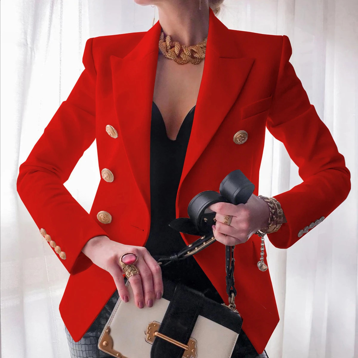 Casual collar long sleeved suit office jacket for women in spring and autumn fashion elegant solid 2023 250407