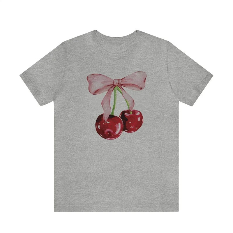 Cherry Bow Printed Womens Vintage T-Shirt Trendy Cute Coquette Tee Shirt Short Sleeve Cottagecore Aesthetic Tops Female Clothes 250410