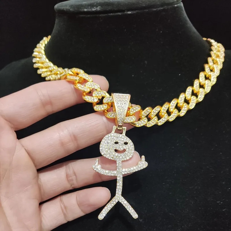 Mens womens hip-hop stickers middle finger pendant necklace fashionable hip-hop ice pendant shiny and interesting pendant necklace charming jewelry 25