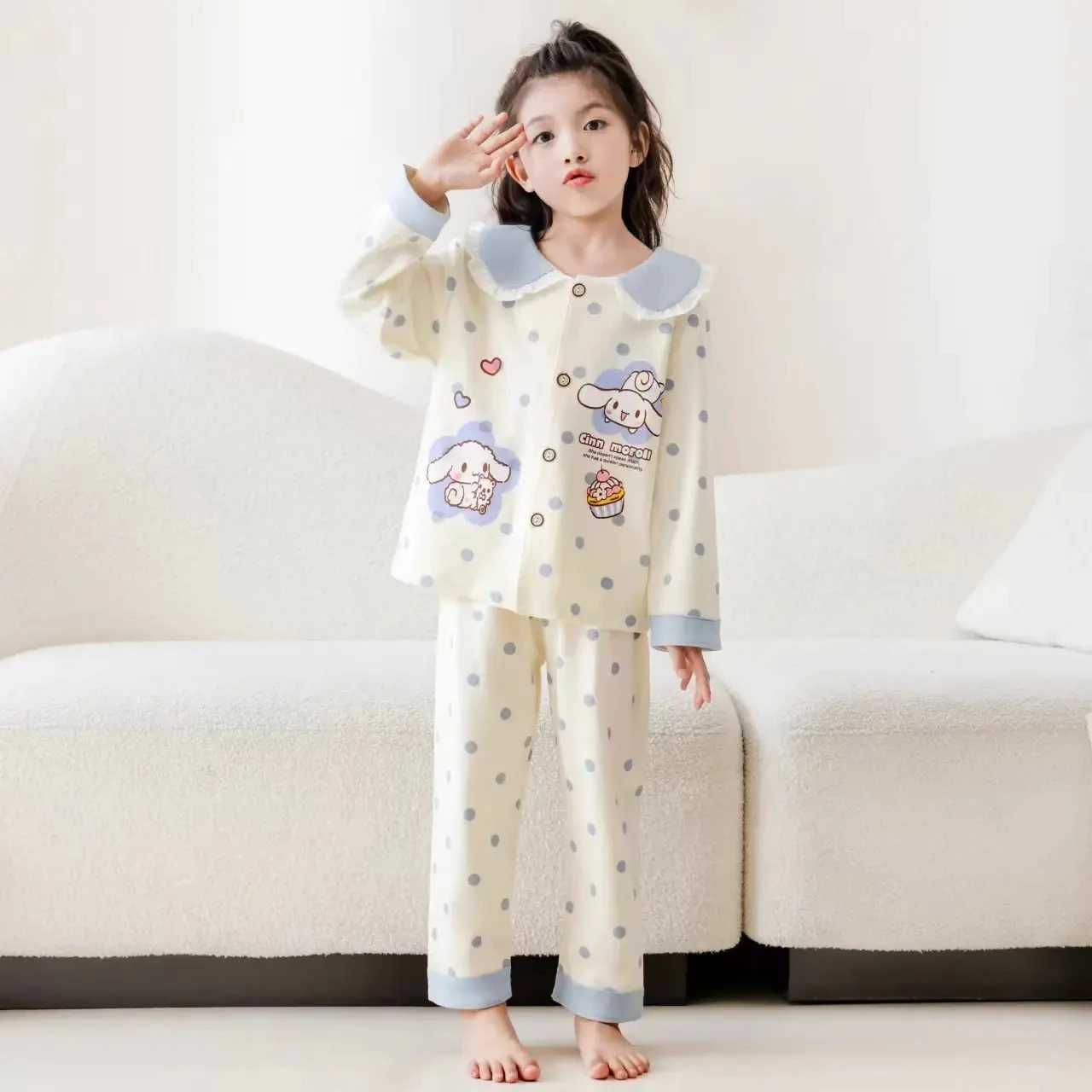 Childrens pajamas long sleeved top and pants set cute printed lounge clothing childrens comfortable casual loose cardiganXJ250410