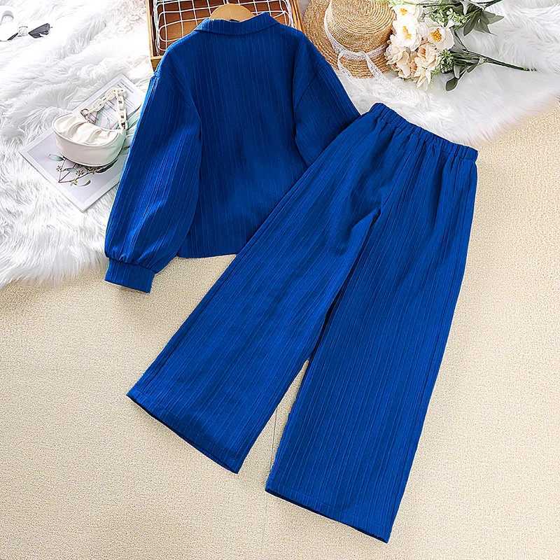 Girls set 4-16 years long sleeved jacket+loose casual pants suitable for girls Korean shirt set summer fashion clothing setXJ250410