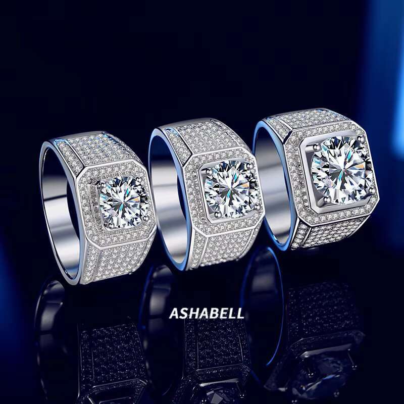 Ashabell 18K Moissanite Ring for Men 3Ct Moissanite Engagement Wedding Ring 925 Sterling Silver Square Round Brilliant Cut